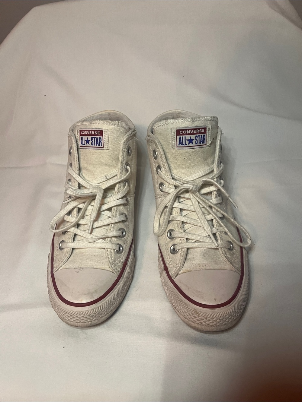 Converse White High-Top Sneakers with Red Trim